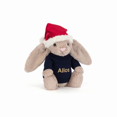 Jellycat Bashful Christmas Bunny with Navy Jumper Australia | 641923DQW